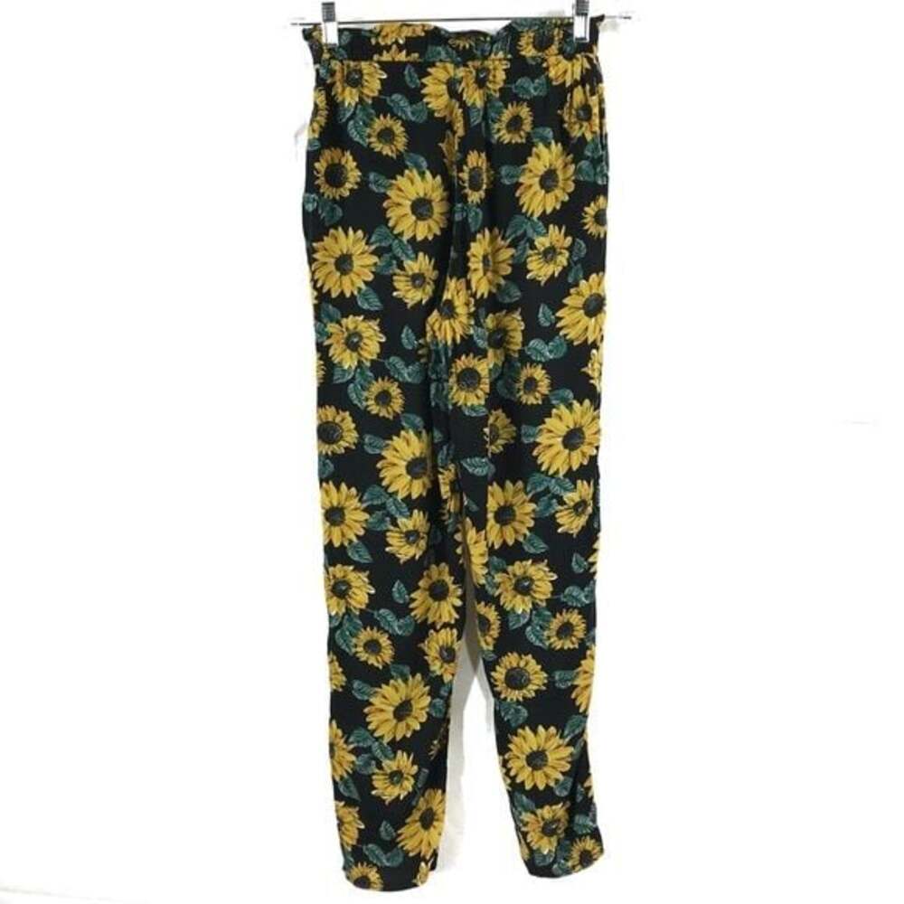 Divided Sunflower Knot-Tie Ruched Elastic Waist Pants EUC